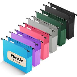 Plastic Extra Capacity Hanging File Folder,12 Pack Expanding Hanging File Folders Letter Size, Heavy Duty Folders 2 Inch Expansion, Reinforced Hanging Folders Designed for Bulky Files(Colorful) (Multicolor)