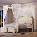 Full Velvet Upholstered LED Canopy Bed Frame with 2 Storage Drawers and Charging Station, Crown Headboard with Bookshelf, Two-Use Princess Platform Bed with 4 Removable Posts,Metal Slats Support-Beige (Biege)