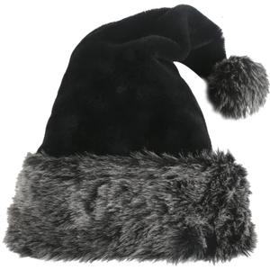 Black Plush Christmas Santa Hat,Personalized Unisex Xmas Hat for Adults
