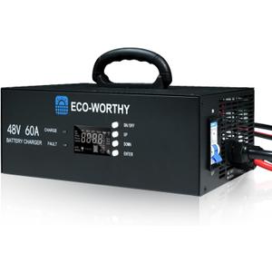 ECO-WORTHY 48V 60A Lithium Battery Charger, Adjustable Voltage and Current, Supports 90-260V AC Input, Smart BMS Communication, Generator Plug & Wall Mount Bracket for Server Rack LiFePO4 Batteries