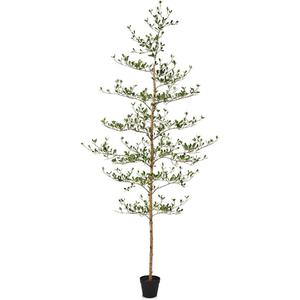 Artificial Black Olive Tree 7FT Indoor Outdoor Decor Faux Plants - Real Wood Trunk Fake Tree with Green UV Resistant Leaves - Tall Floor Plant for Modern Home Office Living Room Decoration