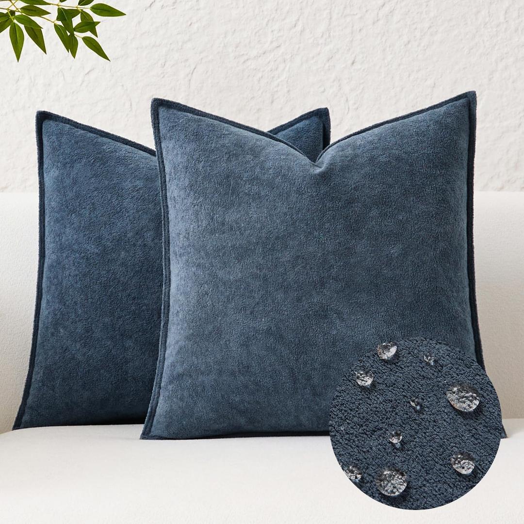 Kevin Textile Waterproof Decorative Pillow Covers Dusty Blue 18x18 Inch Pack of 2 Soft Boucle Textured Throw Pillowcases Elegant Accent Pillows for Couch Sofa Chair Bed Home Decor Indoor Outdoor