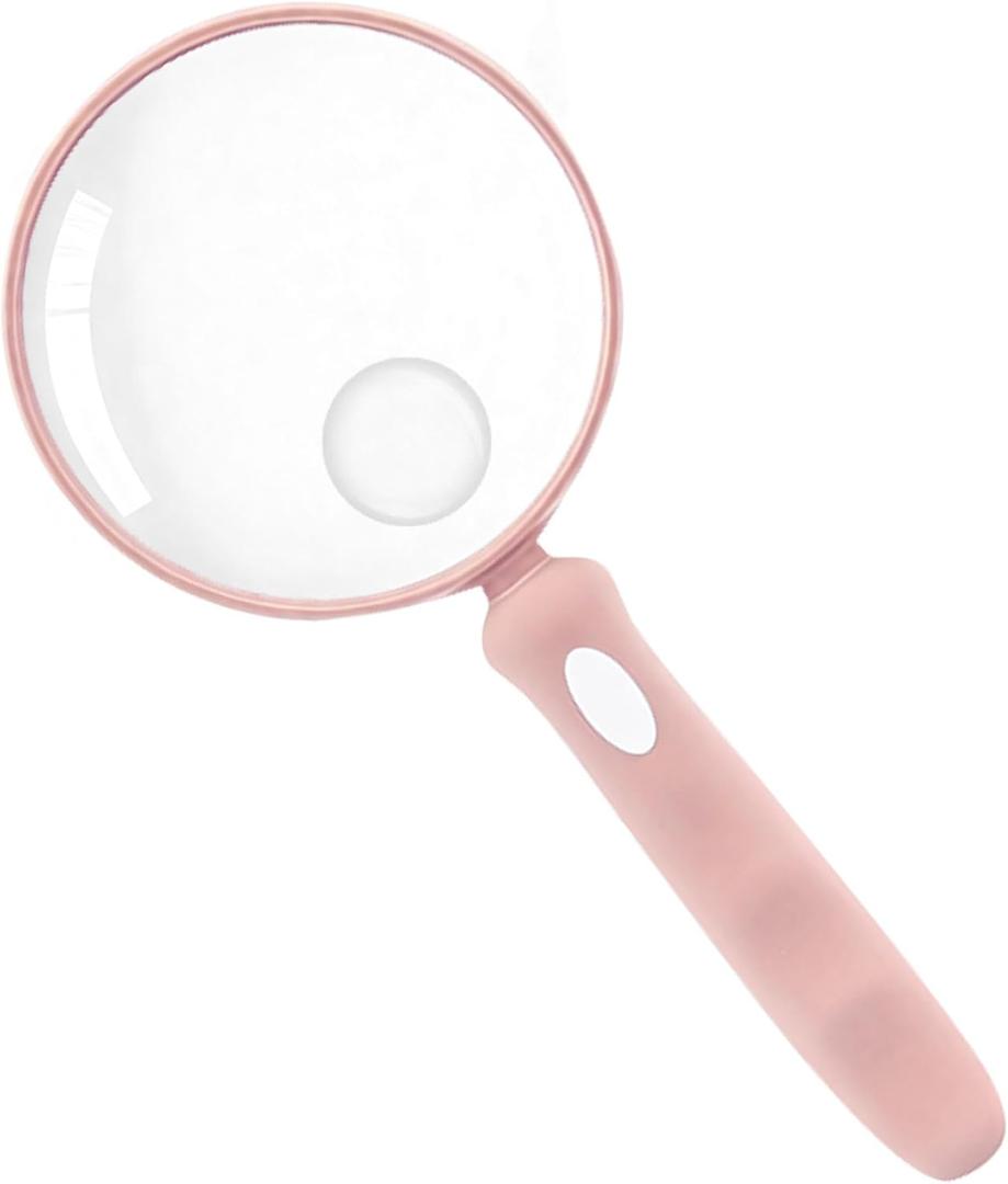 2 x Lakei Magnifying Glass 10X Handheld Reading Magnifying Glass, 90mm Shatter Resistant Lens, Non-Slip Rubber Handle, Suitable for Elderly Reading and Science Hobby(Pink)