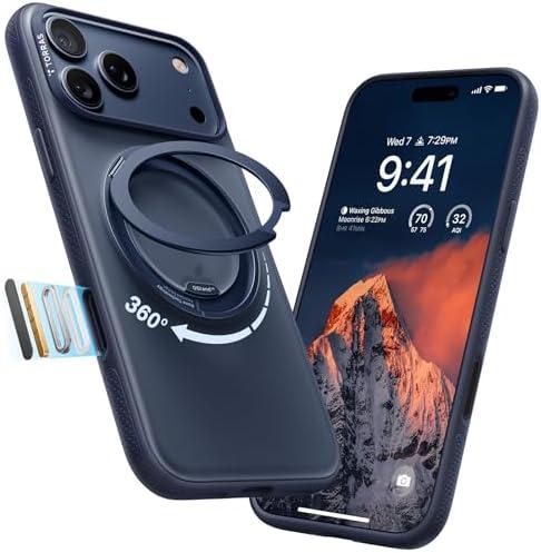 TORRAS 360 Magnetic Stand for iPhone 17 Pro Max Case, [Fit for MagSafe] [4X Military-Grade Protection] Slim Case for iPhone 17 Pro Max, 6.9", Translucent Deep Blue, Ostand O3 Fitness Series 