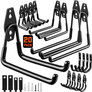 LANDNEOO Garage Hooks, 20-Pack Steel Garage Accessories for Organization and Storage, Heavy Wall Mount Duty Hooks with Anti-Slip Coating for Hanging Ladder, Bike, Power Tools and More Tools, Black