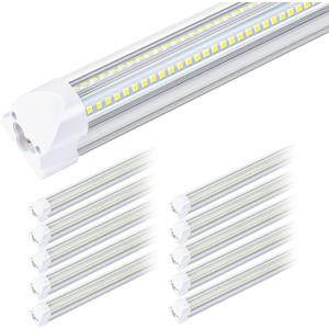 8Ft LED Shop Light Fixture - 100W 15500LM T8 Shop Lights for Garage, 6000K 8 Foot Daylight V Shape Linkable Garage Lights, High Output Clear Cover Plug and Play (10 Pack)
