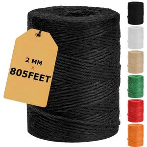 Vanhench 805ft Black Twine String, Black Hemp Jute Rope Cord Twine for Christmas Decorations, Arts & Crafts, Gift Wrapping, String for Bracelets, Art Decoration Packing Material