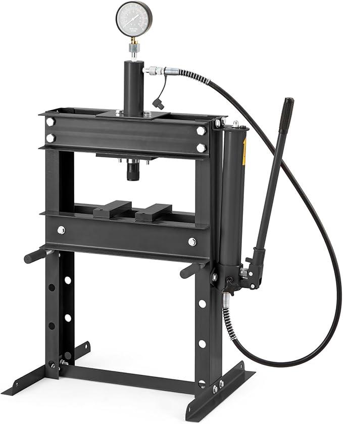 Hydraulic Shop Press, 6 Ton H-Frame Garage Floor Shop Press Adjustable Hydraulic Press with Press Plates, Red