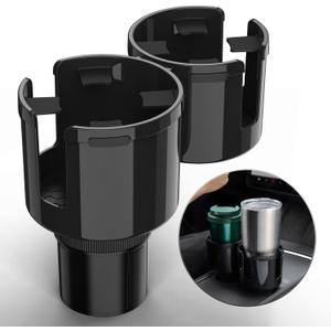 Car Cup Holder Expander, Cup Holder Extender Adapter for Car, 2 in 1 Cup Holder Insert with Expandable Base, Fits Yeti, Hydroflask, Large Water Bottles 10-46 OZ, Black