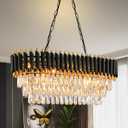 Modern Crystal Chandeliers for Dining Room Black and Gold Chandelier Living Room 8-Light Pendant Light Fixture Oval Contemporary Ceiling Hanging Light for Kitchen Island Bar L32 inch