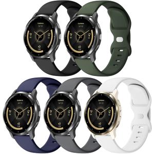 5 Pack 18mm Silicone Watch Band Compatible with Garmin Vivoactive 4S/Vivomove 3S/Venu 3S 41mm/Venu 4 41mm/Venu 2S/Forerunner 255S/265S, Quick Release Soft Sport Straps for Women Men
