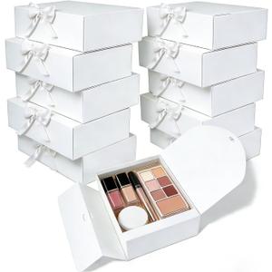 XyaMov 10 PCs Gift Boxes with Lids,10x8x4 inches White Gift Boxes with Ribbons, Bridesmaid Proposal Box, Kraft Paper Gift Box for Wedding, Packaging, Present, Birthday, Cupcake Boxes, Crafting