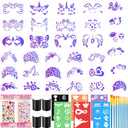 55PCS Face Paint Stencils Kit Includes 33 Reusable Facial Painting Stencils, 6 Sheets Tattoo Templates Stickers, 10 Brushes, 2 Pack Adhesive Gems, 4 Sponge for Halloween Festival Party Makeup
