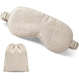 2 Pcs Pure Linen Sleep Mask with Matching Pouch Organic Cotton No Pressure Eye Cover Blackout Breathable Eye Mask with Strap for Side Sleeping Napping Business Trip Gift (Linen)