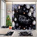 GRIEKOWE 4 Pcs Xmas Ball Black Background Christmas Shower Curtain Set with NonSlip Rugs, White Snowflake Winter Holiday Festival Rustic Bathroom Home Curtain Decor with Hooks 72x 72in