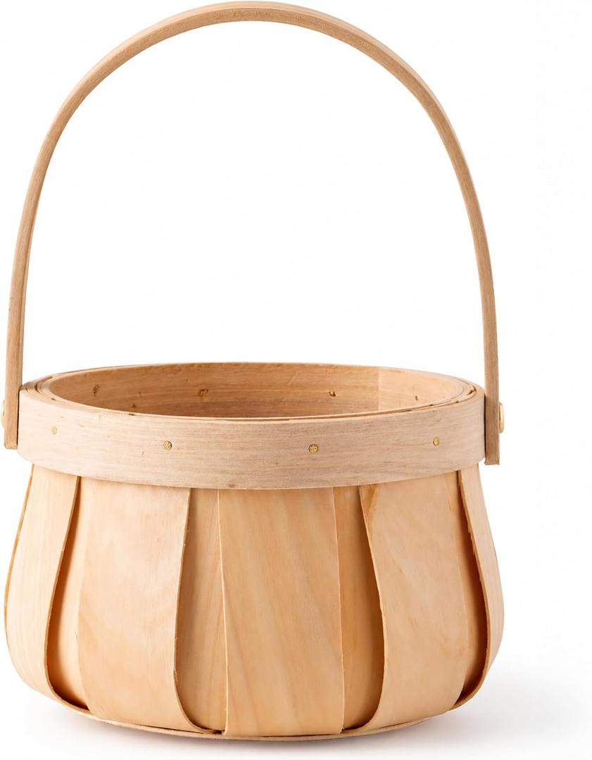 Small Round Natural Woodchip Wooden Decorative Storage Basket with Handle 5.5" Dia x 3.85" H