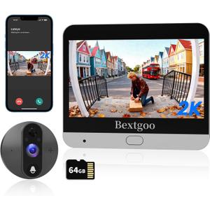 Bextgoo 2K Video Peephole Doorbell Camera with 64GB Memory Card, Door Peephole Video Doorbell with 4.3" Color Monitor, 8000mAh Battery, 170 Wide View, Smart Detection Alerts, Night Vision