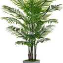 Artificial Palm Tree 6FT - Fake Tree with Gray Tall Planter - Faux Tropical Areca Floor Plant in Pot - Artificial Silk Plant for Home Office Living Room Decor Indoor