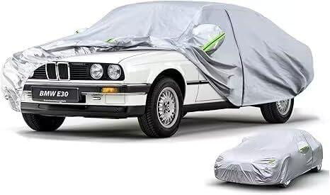 Kaugung Car Cover Custom fit BMW 3 Series E30 (1982-1994), 6 Layers Windproof All Weather Waterproof Outdoor Cover Sun Rain UV Dust Snow Protection, Silver