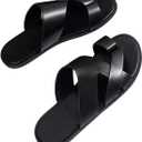 Verdusa Men's Leather Sandals Casual Slides Flip Flops Beach Sandal Summer Shoes, Black Size 44
