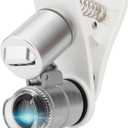 Rongon Clip-On Type Loupe 60X Zoom Microscopes Jewelers Magnifier Universal Micro Lens Jewelry Magnifying Glass with LED/UV Lights for Mobile iPhone Samsung More Smartphones