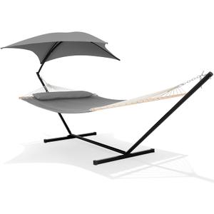 SUNCREAT Hammocks for Outside with Stand, Porch Hammock and Stand, 475 lbs Capacity, Patent Pending, Light Gray