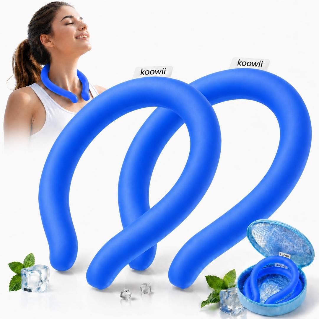 Neck Cooling Tube 2 Pack, Reusable PCM Ice Ring with Insulated Bag, Wearable Cooling Collar, No Battery, Freezes Below 64F, for Outdoor Work, Sports, Travel & Hot Flashes Navy Blue