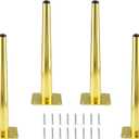 Seimneire 4pcs 10 Inch Furniture Legs, Straight Conical Metal Legs Luxury Gold Mid-Century Style Furniture Feet for Sofa Cabinet Table Chair Cupboard Couch Ottoman Home DIY Projects
