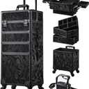 Stagiant Rolling Makeup Case 4 in 1 Cosmetology Case on Wheels Makeup Travel Case with Cosmetic Bag Key Swivel Wheels Salon Barber Case Traveling Cart Trunk Cosmetic Trolley Alpine Black