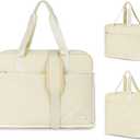 OutSpry Weekender Bag for Women, Carry On Travel Duffel Bag with Laptop Sleeve, Expandable Large Overnight Bag Trolley Sleeve for Gym Dance Sport Workout, Beige