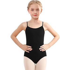 Tegmk Girls Camisole Dance Leotard for Ballet, Adjustable Detachable Clear Straps, Full Front Lining, Size 10-12Y