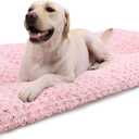 KSIIA Washable Dog Bed Deluxe Plush Dog Crate Beds Comfy Kennel Pad Anti-Slip Pet Sleeping Mat for Large, Jumbo, Medium, Small Dogs Breeds, 35" x 23", Pink (35.0"L x 23.0"W x 3.5"Th)