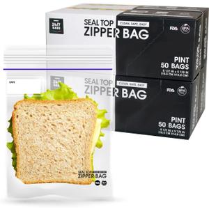 24/7 Bags- Sandwich Storage Bags, 200 Count, Resealable Zipper Bags, Microwave-Safe, BPA-Free, 4 Boxes