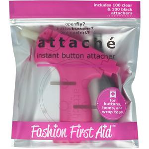 Attach 2.0: Instant Button Attacher, with 200 Clear & Black Fasteners, no sew Mini Sewing Machine for Quick Clothing Fixes Costumes Crafts