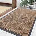 Smiry Front Door Mat Outside Entrance, Heavy Duty Sturdy Natural Rubber Doormat, Trap Dirt and Moisture, Easy Clean Low Profile Mats for Indoor Outdoor Entry, Grid Geometric (35x23, Coffee)