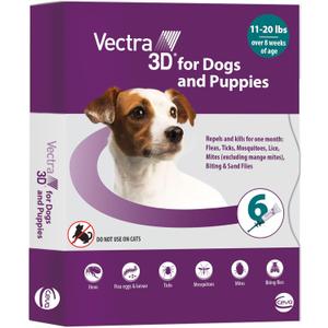 Vectra 3D for Dogs Flea, Tick & Mosquito Treatment & Prevention for Small Dogs (11  20 lbs) , 6 month supply