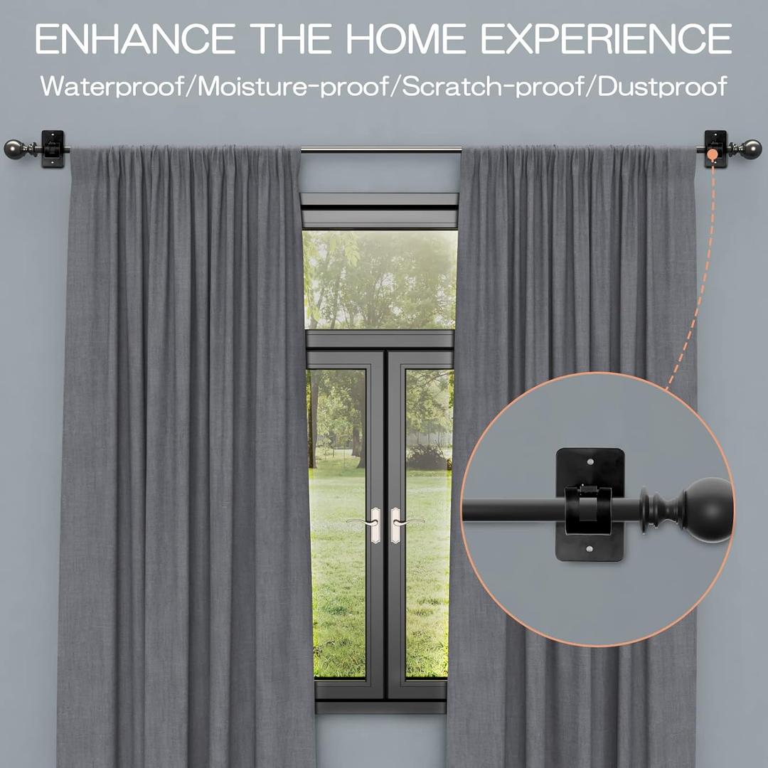 CIEMGNZOC 2 PCS Curtain Rod Bracket Holder, Universal Self Adhesive Wall Mount fits Support Curtain 0.6'' to 1.5'' Curtain Rod, Curtain Rod Hooks for Bathroom Kitchen(Curtain Rod Not Included)(Black)