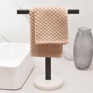 Tall & Heavy Duty Hand Towel Holder Stand – Free Standing Hand Towel Rack with Weighted Natural White Marble Base, Ideal for Large Bathroom Kitchen Countertop (16" High, 3lbs)