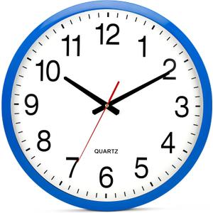 Bernhard Products Blue Wall Clock Silent Non Ticking - XL 18 Inch Quality Quartz Battery Operated Round Easy to Read Home/Office/Classroom/School Clock