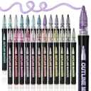 Mr. Pen- Double Line Outline Markers, 24 Pack, Metallic Colors, Squiggles Shimmer Outline Pens, Craft Markers for Drawing, Doodling, Card Making and DIY Projects, Metallic Shimmer for Vibrant Effects