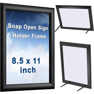 Blulu 2 Pcs Black, 8.5 x 11 Inch, Front Load Easy Open Snap Frame Poster/picture Frame, Metal Frame, Snap Open Sign Holder Frame, Wall Mount or Tabletop