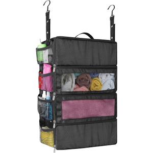 esouler Suitcase Organizer, Travel Luggage Organizer hanging packing cubes for travelportable hanging travel shelves Collapsible closet organizer for Carry-on (Black, Medium)