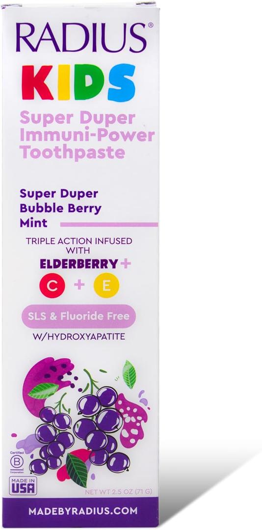 Radius Kids Super Duper Immunity Power Toothpaste 2.5 Oz - Super Duper Bubble Berry Mint - Pack of 1