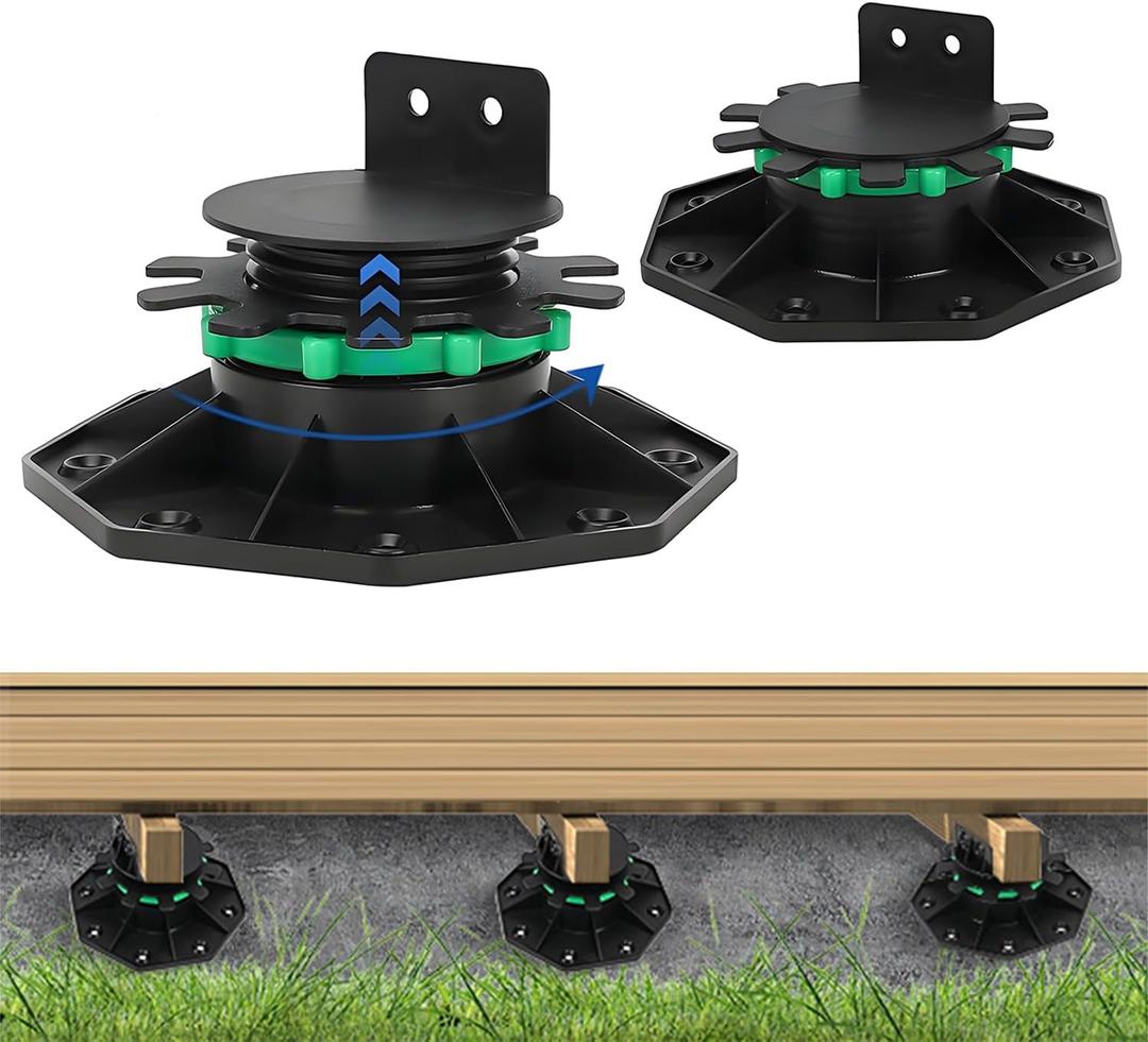 12Pack Upgraded Adjustable Deck Support PedestalDeck Foundation Base Support Adjustment Raising from 1-9/16" to 2-3/8"with Fastener Ring for Maximum StabilityFlooring Joist SupportsBlack