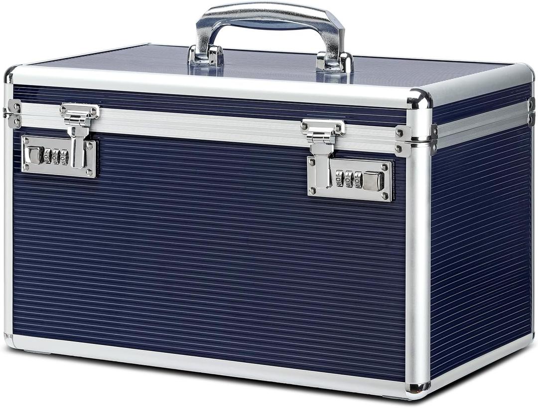 Large Capacity Combination Locking Medicine Box with Portable Storage Case, 15 x 8.7 x 9.3 Inch, Childproof Medication Lock Organizer, Lockbox for Secure Cash, ID Documents (Blue/X-large)