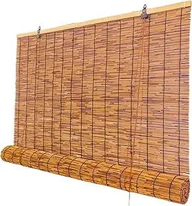 Roman Shades for Windows Bamboo Roller Shades for Patio Porch – Light Filtering Sunshade Retro Natural Reed Blinds for Outdoor Windows, 60" W x 48" H