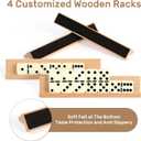 Jumbo Dominos Set for Adults with 4 Wooden Racks/Trays, Double 6 Dominoes Travel Set with Portable Case Double Six Dominoes Set with 4 Tiles Holders, 28 Tiles Dominos Set for Family Board Games