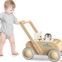 Wooden Baby Walker, Push and Pull Learning Walking Toys for Babies Infants to Toddler, Walker with Wheels for Boys Girls, Gift for Birthday Christmas, Natural