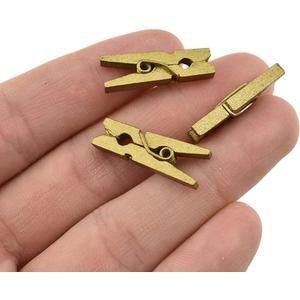 HAHIYO Gold Wooden Clothes Pins Clothespins Mini Do NOT Fall Apart 1 inches Length 80 Pack Sturdy Strong Springs No Rust No Discoloration for Laundry Bathroom DIY Craft Photos Food Opened Bags