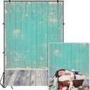 AOFOTO 5x7ft Wood Plank Backdrop Hot Blue Hardwood Wooden Board Floor Panels Photography Background Nostalgia Retro Photo Studio Props Girl Child Boy Kid Infant Portrait Vinyl
